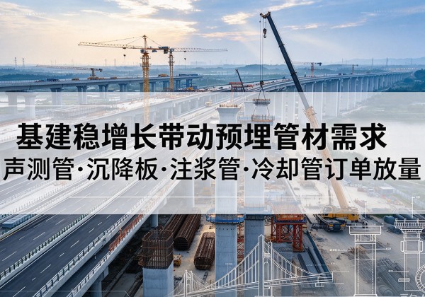 安新基建稳增长带动预埋监测管材需求，声测管、沉降板、注浆管订单持续放量